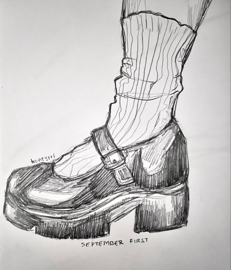 a drawing of a pair of shoes with the word, september first written below it