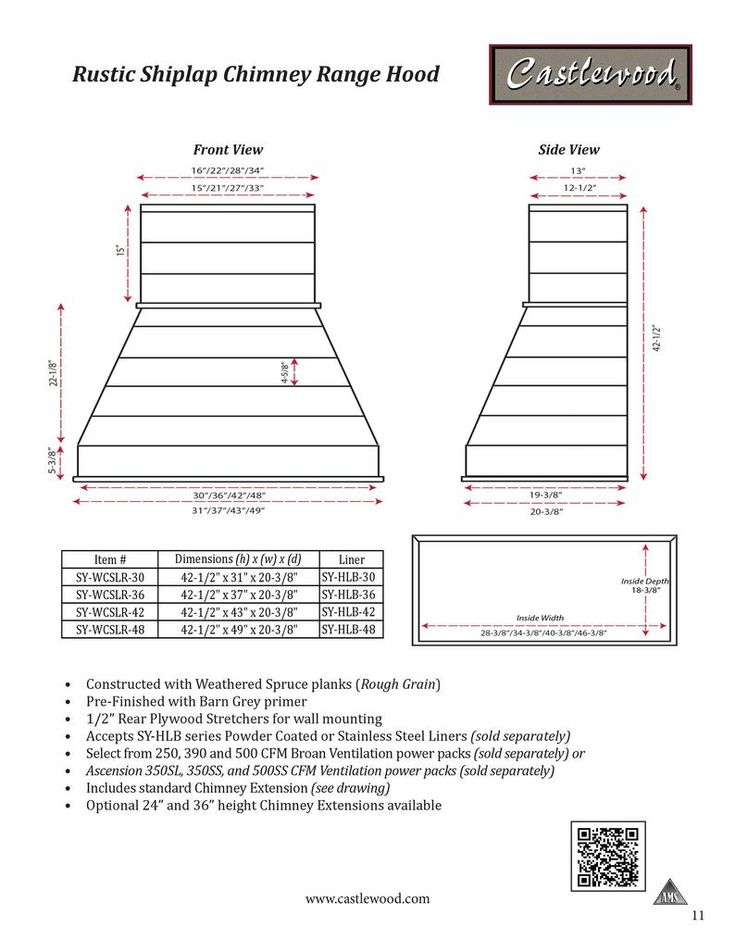 an image of a stove hood with measurements for the top and side panels on it