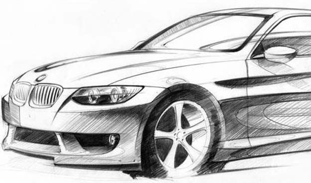 a pencil drawing of a bmw car