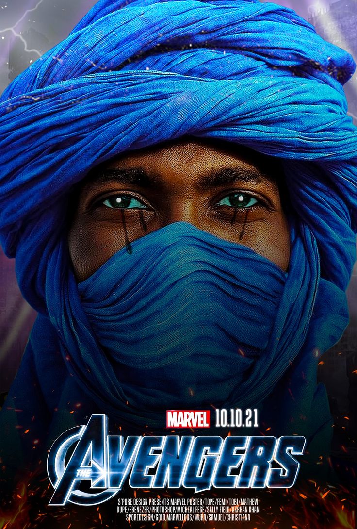 the poster for the upcoming avengers movie, featuring an image of a man wearing a blue turban