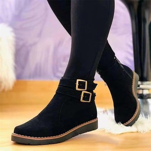 Category:Boots; Upper Materials:Synthetics; Season:Fall,Winter; Gender:Women's; Toe Shape:Round Toe; Type:Booties Ankle Boots; Style:Casual; Heel Height(inch):2-3; Outsole Materials:Rubber; Occasion:Daily; Closure Type:Zipper; Pattern:Solid Colored; Listing Date:09/21/2022; Production mode:Self-produce; 2024 Trends:Suede Shoes,Plus Size; Foot Length:; Foot Width:; Size chart date source:Provided by Supplier.; US Size:null; UK Size:14.5; EU Size:50 Orthopedic Shoes Stylish, Womens Suede Boots, Flat Booties, Buckled Flats, Platform Wedge Heels, Orthopedic Shoes, Winter Ankle Boots, Ankle Boots Flat, Leather Boots Women