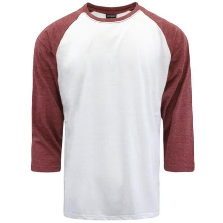 a red and white baseball shirt with three quarter sleeves on the front, two - tone