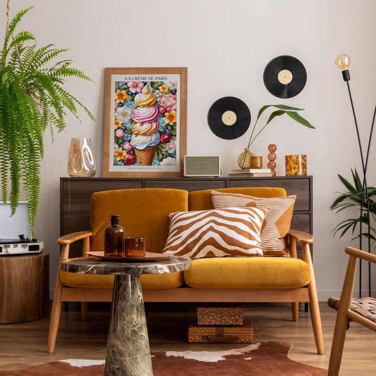 a living room filled with furniture and plants