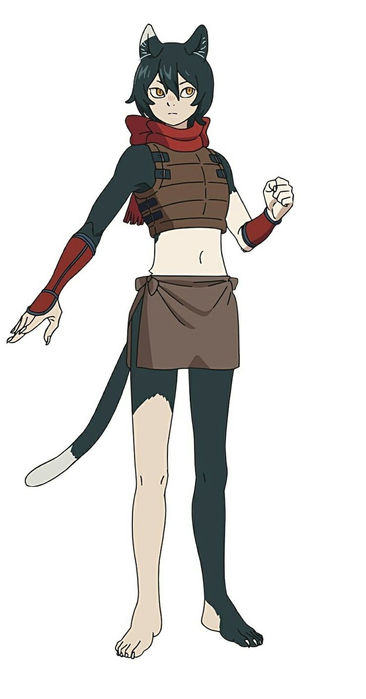 an anime character with black and white hair, wearing a brown outfit and red scarf