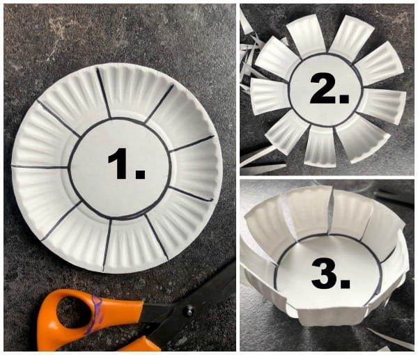 the steps to make a paper plate flower