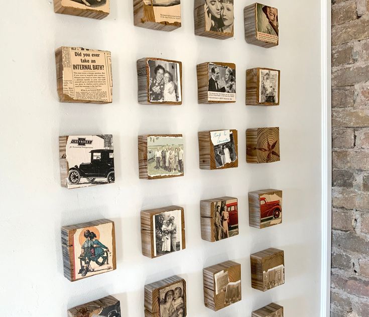 several wooden blocks are arranged on the wall