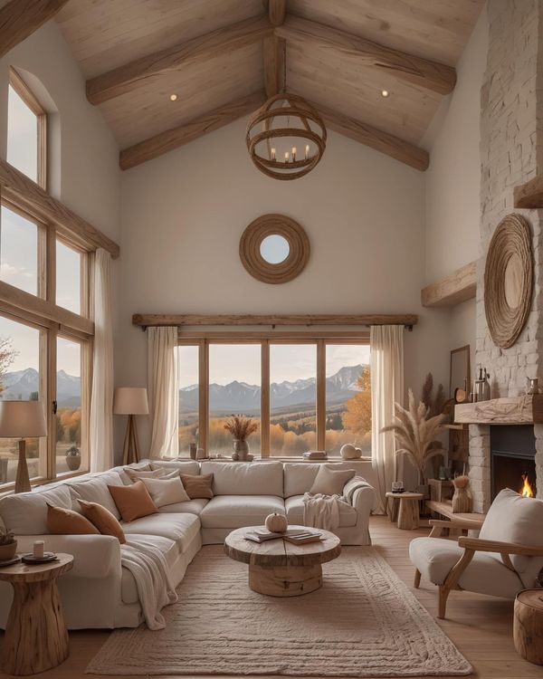 a living room filled with lots of furniture next to a fire place in a fireplace