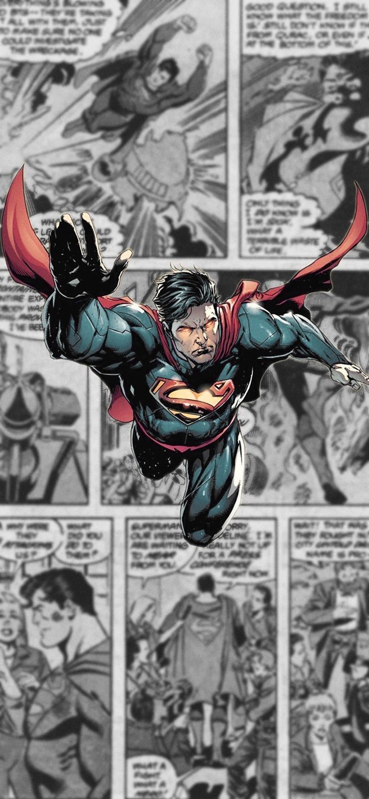 superman flying through the air with his arms outstretched