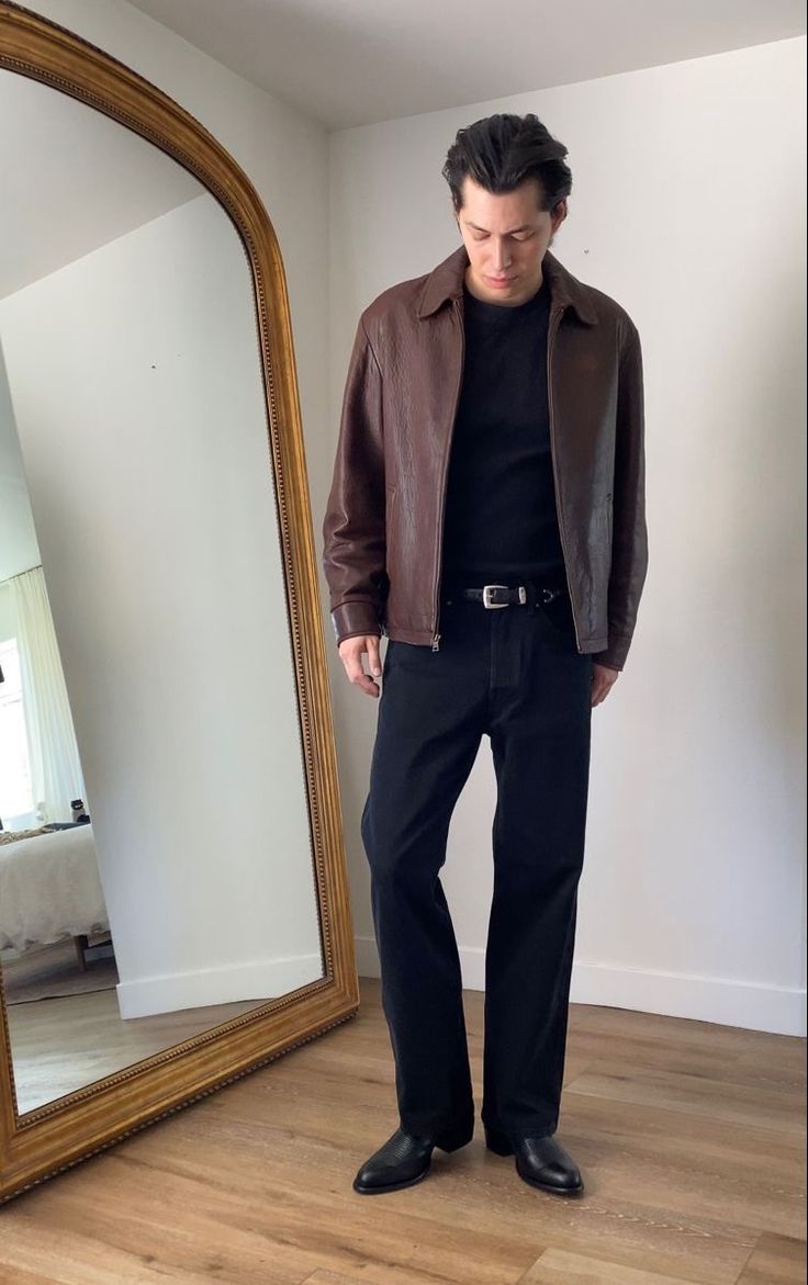 Parisian Chic Style Men, Tecovas Boots Mens Outfit, Unisex Outfits Aesthetic, Men’s Cowboy Boots Outfit, Mens Leather Jacket Outfit, Grunge Men Outfits, Tecovas Boots Mens, Men Cowboy Boots, Leather Jacket Outfit Men