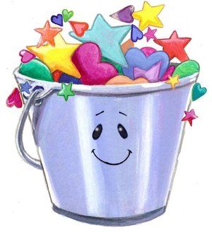 i am a bucket filler with stars and hearts in the top, on a white background