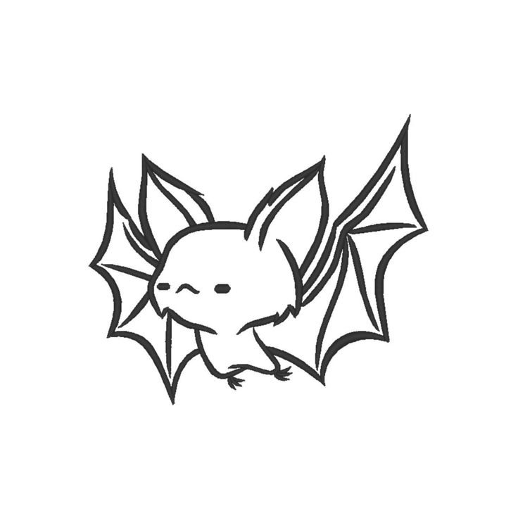 a black and white drawing of a bat with wings on it's back side