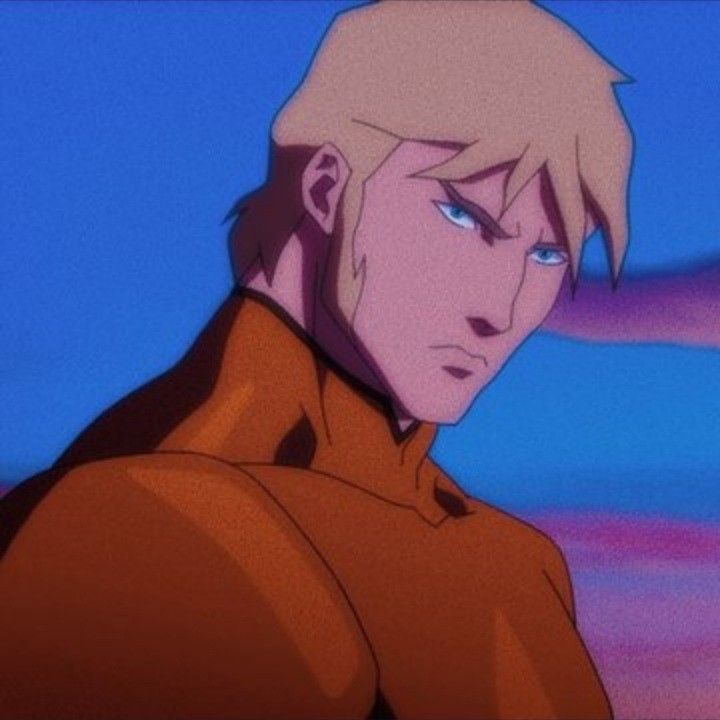 an animated image of a man with blonde hair and blue eyes looking at the camera