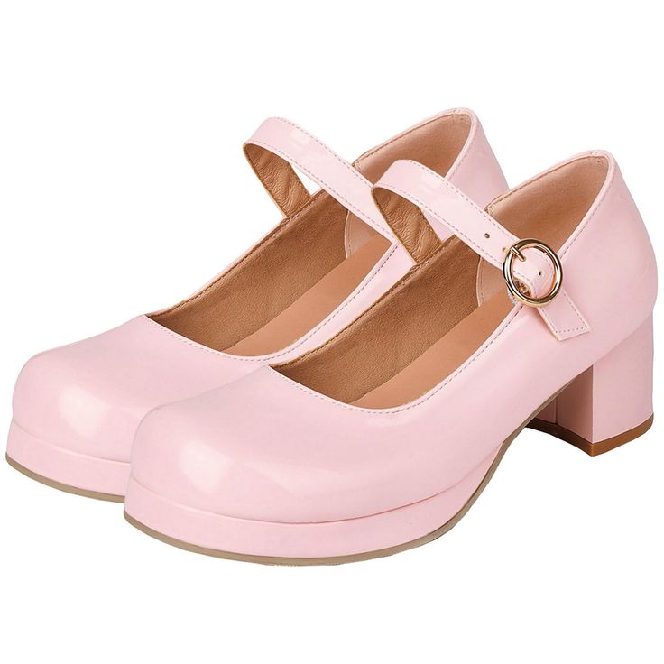 PRICES MAY VARY. 【Patent Mary Janes 】Heel Measures Approximately:1.96"/5cm,Platform:1.5cm/0.59" 【KAWAII SHOES】Outer Material:Patent leather;Dressy closed toe shows your elegant and temperament fashion buckle and strappy makes mary janes more eye-catching , and easy to pull on and off well. 【COLOR CHOOSE】The chunky hot pink mary janes with such classic and gorgeous colors, like white,black,hot pink, etc.The women pumps will fit with all of your clothes in your closet,like jeans,dress,overcoat,swe Light Pink Mary Janes, Pink Platform Mary Janes, Pastel Mary Janes, Pink Closed Toe Heels, Cute Short Heels, Pink Shoes Aesthetic, Pink Office Outfit, 1940 Shoes, Mary Jane Shoes Pink