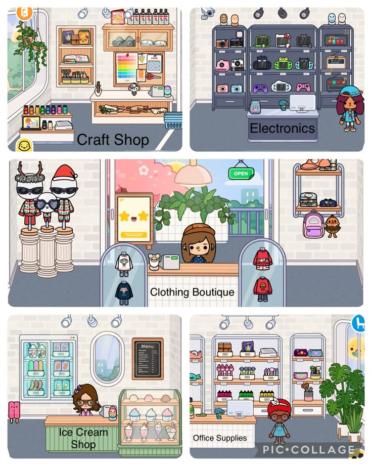 an image of a cartoon store with different items in the shop and on the floor