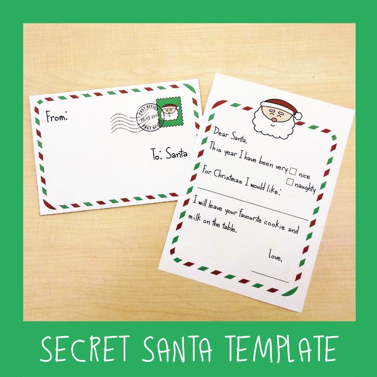 two envelopes with santa's mail on them and the words secret santa template