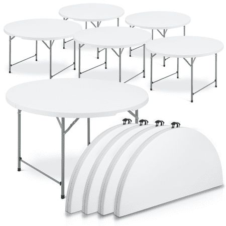 several tables with white plastic tops and black metal legs are arranged in an array on a white background