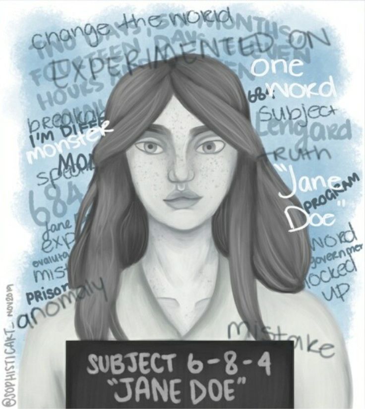 a drawing of a woman holding a sign that says subject 6 - 8 - 4 jane doe