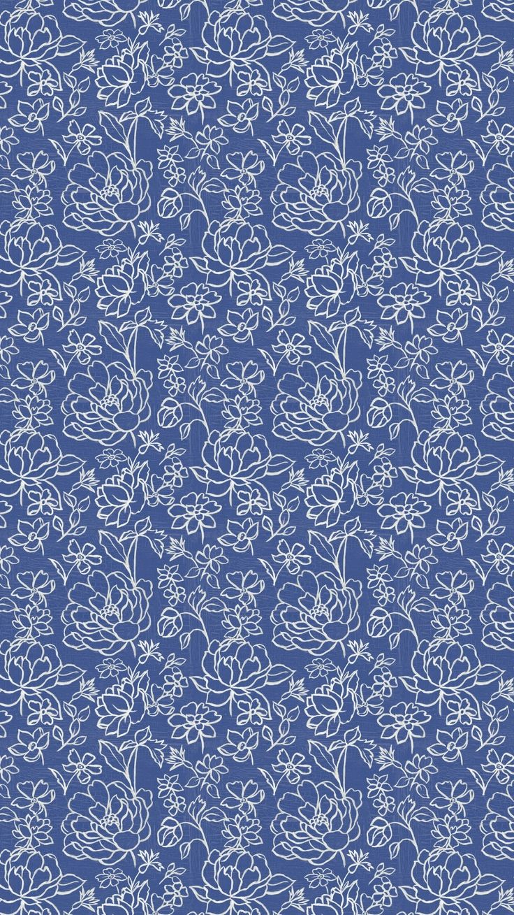 a blue background with white flowers and leaves on the bottom right corner is an abstract pattern