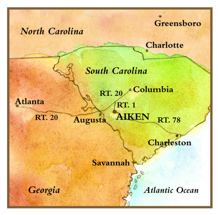 a map of the state of north carolina in watercolor and pen and ink on paper