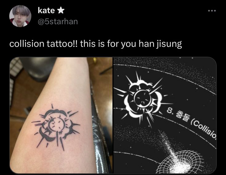 the tattoo is on someone's arm and it looks like they are in space