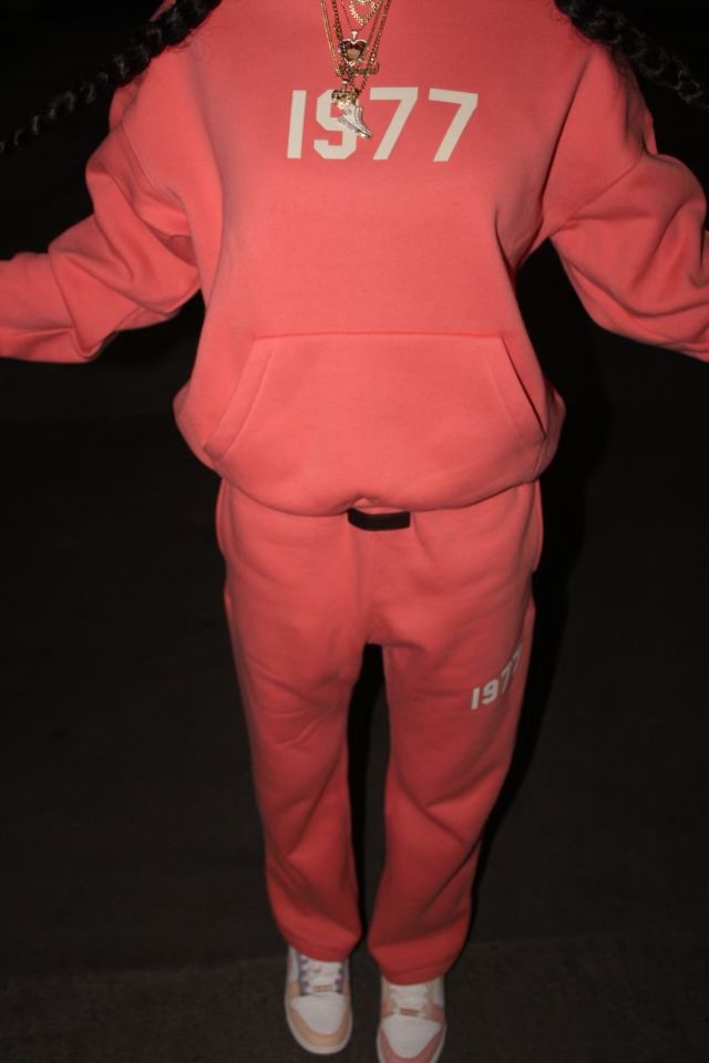 Pink Essentials Hoodie Outfit, Fitted Pink Hoodie, Coral Essentials Hoodie, Bape Shark Hoodie Pink, 1977 Essentials Hoodie, Cute Pink Hoodie For Streetwear, Pink Camo Bape Hoodie, Essentials Fear Of God, Essentials Hoodie