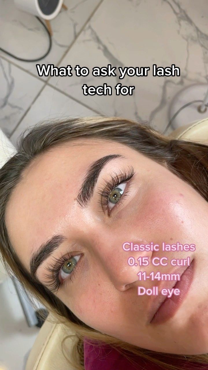 What To Ask Your Lash Tech For, Classic Level 1 Lashes, Eyelash Extensions For Upturned Eyes, Classic Lash Extensions 14mm, Different Lashes Styles, Classic Style Lash Extensions, Cc Classic Lashes, Lash Extensions Styles Doll Eye, Doll Eyelash Extensions Classic