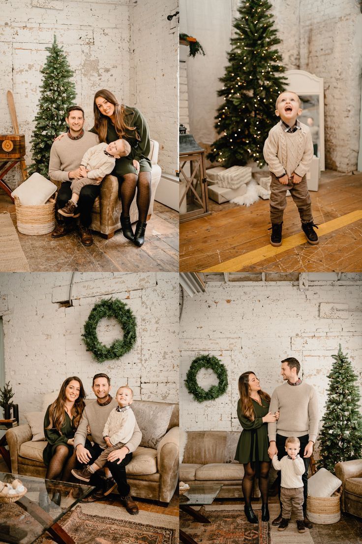 Family Photography Rustic Christmas Family Photos, Winter Indoor Family Photos, Family Christmas Pictures In Studio, Boho Christmas Photoshoot Outfits, Studio Family Pictures Christmas, Family Christmas Pictures In Home, Family Christmas Studio Photoshoot, Christmas Photoshoot Poses Family, Family Christmas Studio Pictures