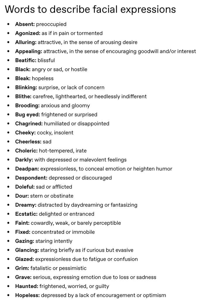 words to describe facial expressions are shown in the text above them, and below it is an image of different types of facial expressions