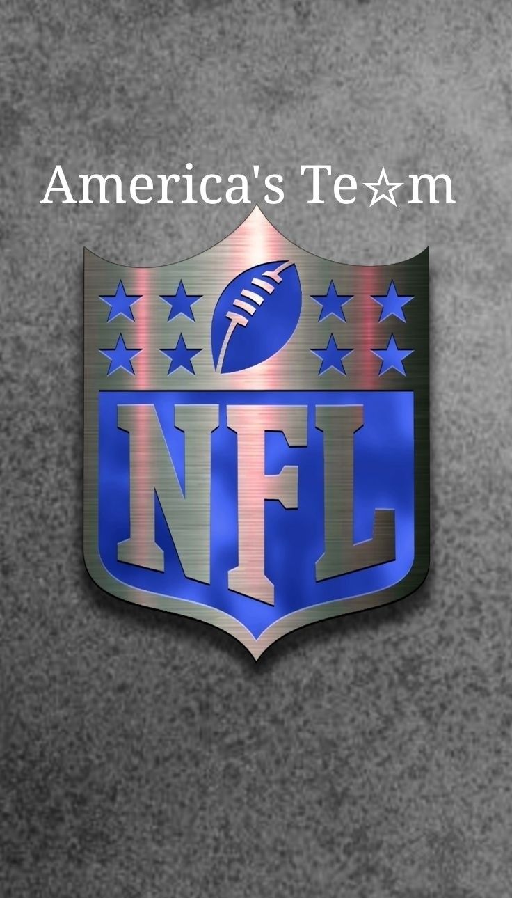 the nfl logo is shown on a gray surface with stars around it and an american football ball in the center