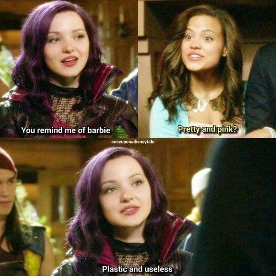 two girls with purple hair are talking to each other