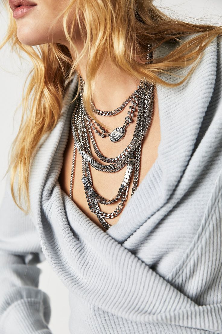 The Pistols Stacked Chain Choker | Free People Free People Fashion, Concert Wear, Gray Necklace, Test Shoot, Silver Necklace Statement, Necklace Statement, Fall Winter Style, Inspired Fashion, Chain Choker