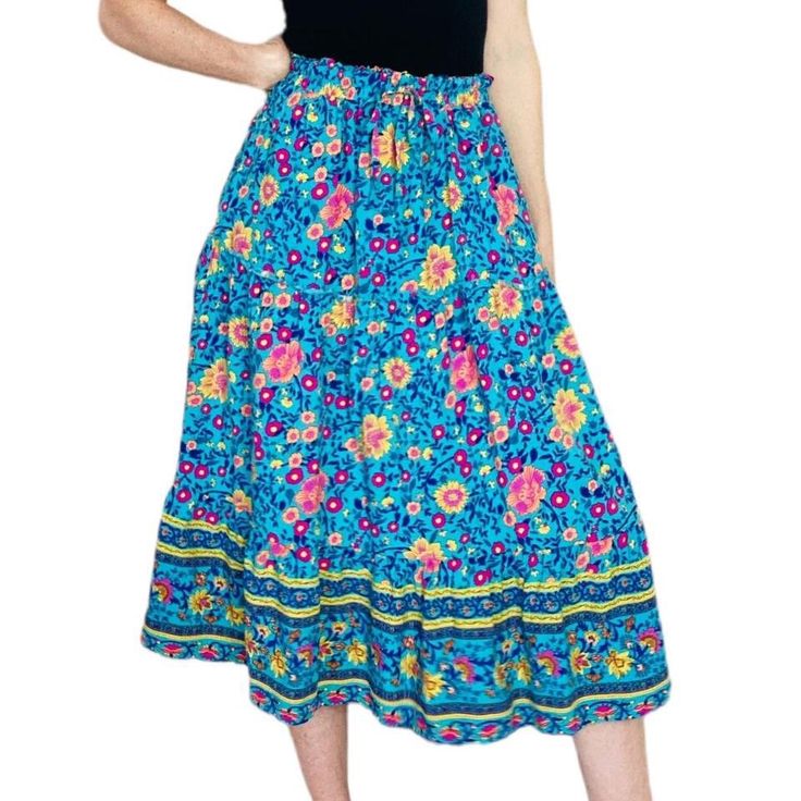 Measurements>>> Waist: 24 1/2”-35” (Elastic) Hip: 50” Total Skirt Length: 29” Model Reference: 5’6” 120lbs (26” Waist) Brand: Merokeety Fabric: 100% Rayon Clean And In Good Condition. New Without Tag Attached. Comes From A Smoke/Pet Free Home. Blue Gathered Skirt Bottoms For Vacation, Blue Gathered Maxi Skirt For Summer, Blue Midi Skirt For Vacation, Festival Blue Lined Maxi Skirt, Blue Flowy Maxi Skirt For Festivals, Blue Long Skirt For Festival, Blue Bohemian Long Skirt, Turquoise Flowy Long Skirt, Blue Lined Skirt For Festivals