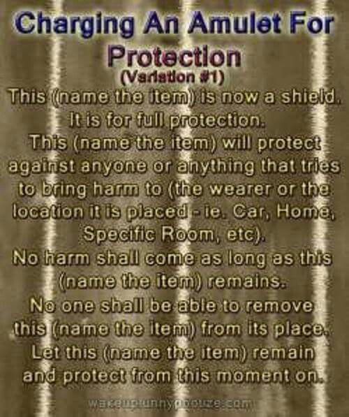 a poem written in purple and black with the words charging an amulet for protection