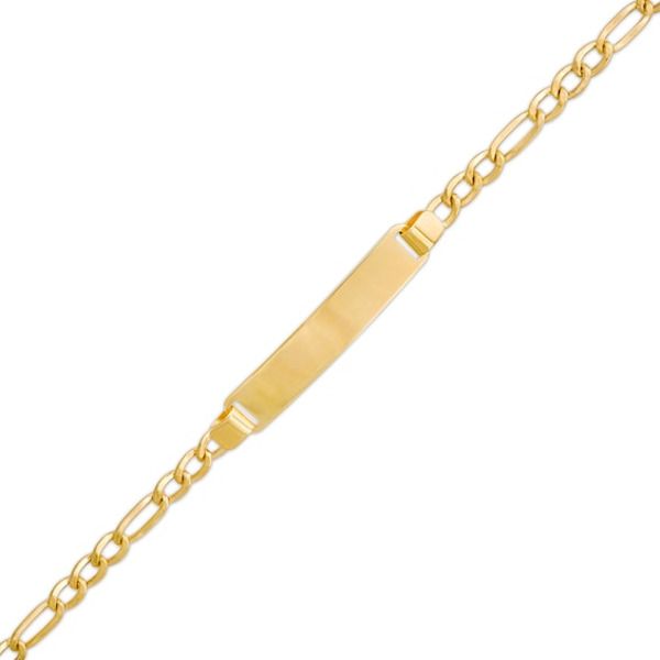 Fashioned in 14K gold, this child's ID bracelet is centered along a 6.0-inch figaro chain that secures with a lobster claw clasp. Baby Bracelet, Figaro Chains, Id Bracelets, Figaro Chain, Gold Baby, Baby Boy Fashion, 10k Gold, Bracelet Designs, Boy Fashion