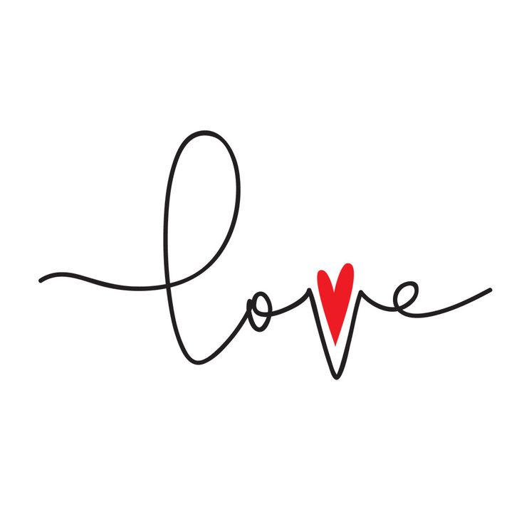 the word love written in cursive writing with a red heart on it's side