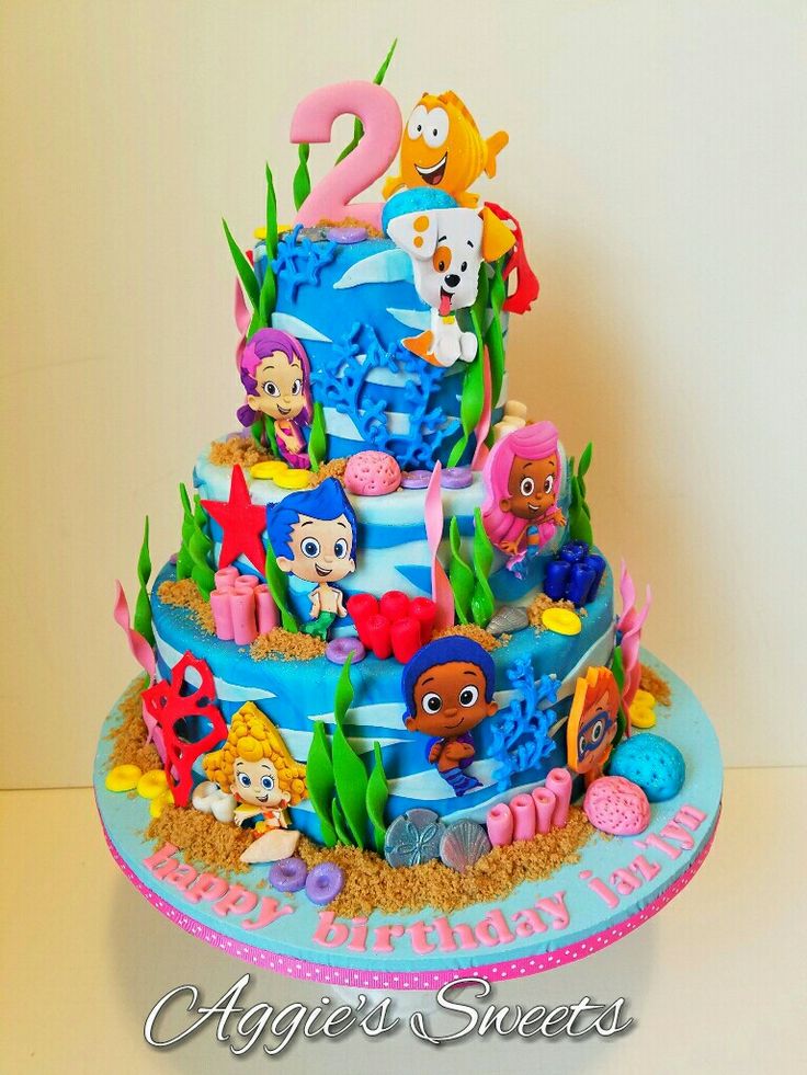 there is a birthday cake decorated with little mermaids