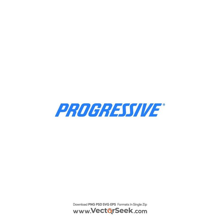 the progressive logo is shown in blue on a white background, and it says progressive