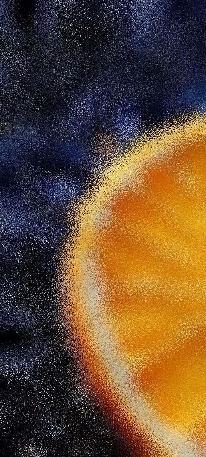 an orange and blue painting with black background