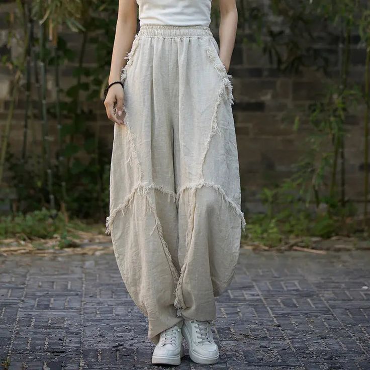 Vintage Linen Harem Pants with Loose Fit and Retro Vibes Cargo Pants Vintage, Oversize Clothes, Lantern Pants, Linen Harem Pants, Yoga Trousers, Oversized Clothes, Baggy Cargo Pants, Harem Pants Women, Pants Elastic Waist