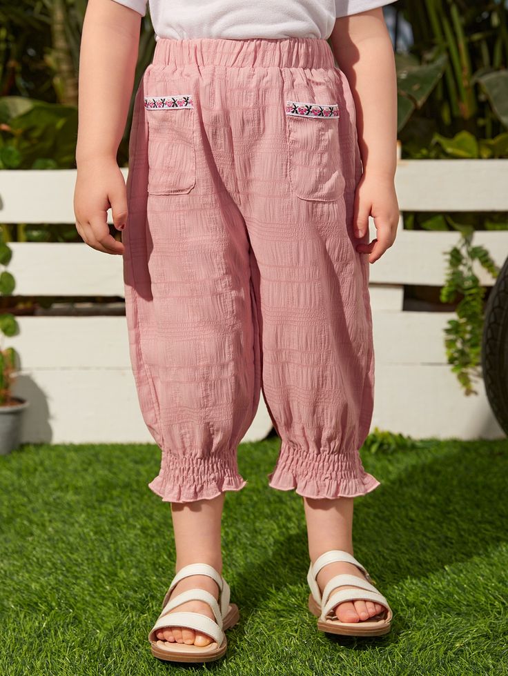 Dusty Pink Cute   Polyester Floral Tapered/Carrot Embellished Non-Stretch Spring/Summer/Fall Toddler Girls Clothing Trousers For Girls, Spring Toddler, Baby Girl Dress Design, Toddler Fall, Kids Designer Dresses, How To Hem Pants, Kids Pants, Baby Girl Dresses, Toddler Girl Outfits