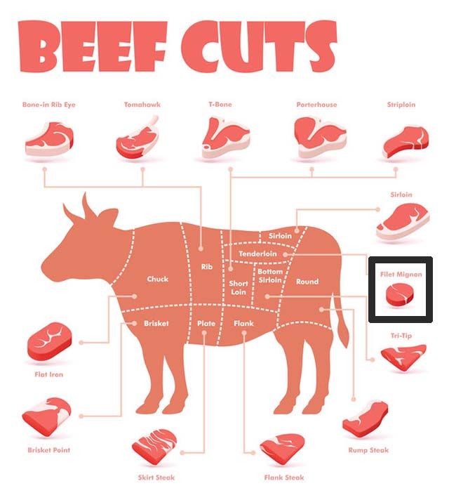 beef cuts diagram with all the parts labeled