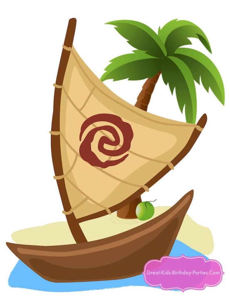 an image of a boat on the beach with palm trees and coconuts in it