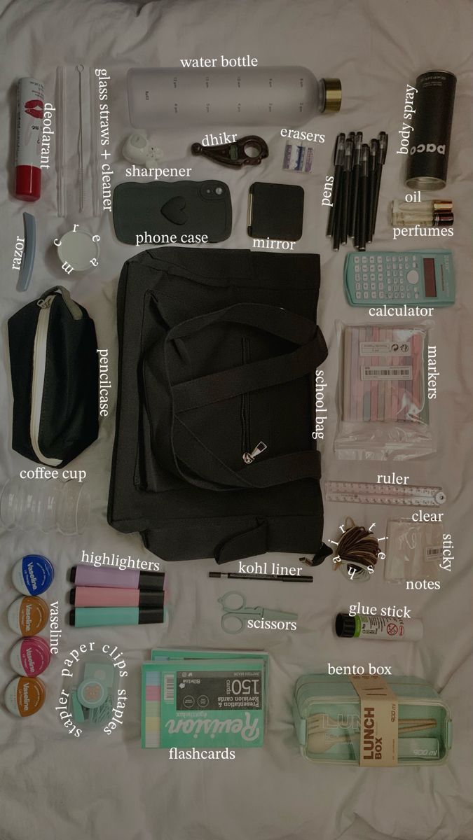 Schul Survival Kits, School Emergency Kit, School Backpack Essentials, What's In My Backpack, Everyday Bag Essentials, Swag Bags, School Bag Essentials, Backpack Essentials, Travel Bag Essentials