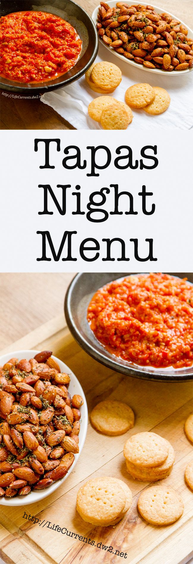 the cover of tapas night menu is shown with crackers and other food items