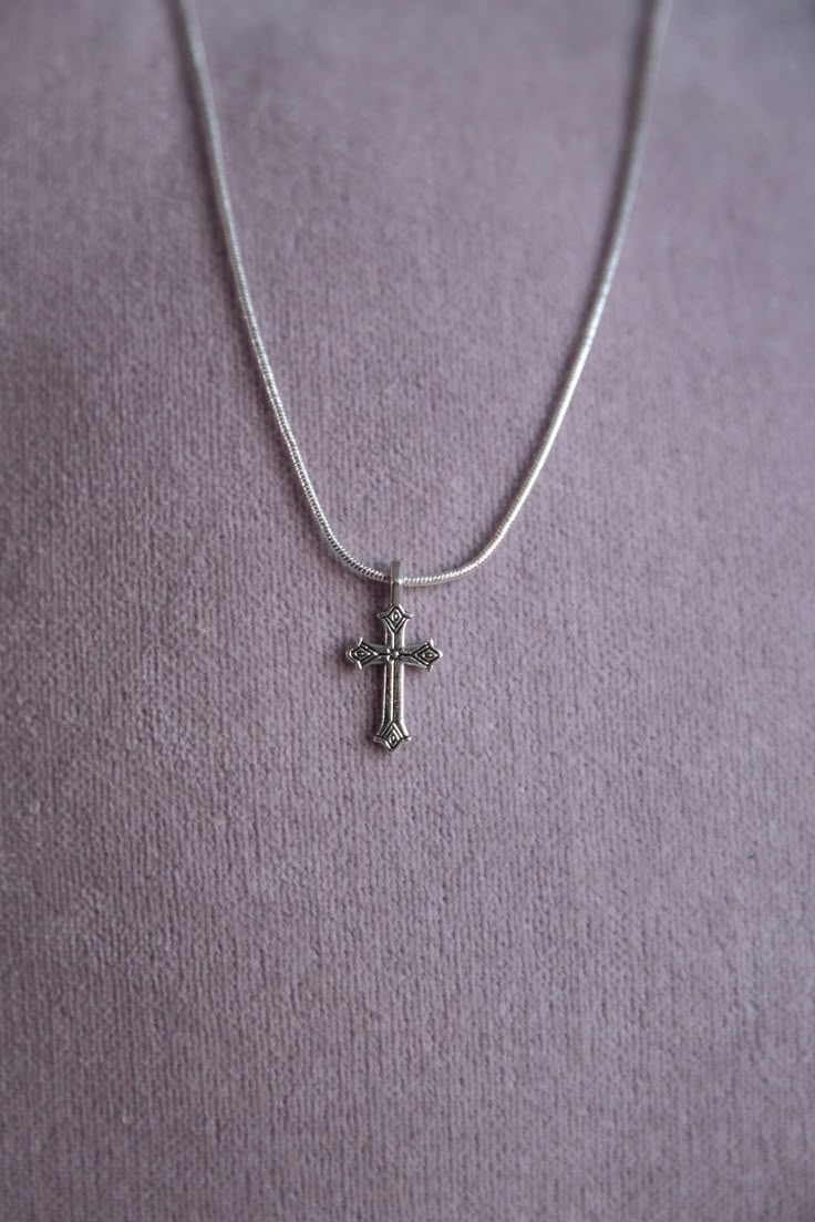 "Gothic cross necklace, snake chain silver plated, cross Tibetan silver. Cool necklace, cool goth necklace, cool cross chain. 18\" chain." Silver Necklaces Cross, Cross Silver Necklace, Silver Cross Necklace With Clavicle Chain, Silver Cross Necklace With Box Chain, Metal Cross Necklace With Silver Chain, Silver Cross Necklace With Adjustable Chain, Gothic Silver Necklace, Necklace Cross, Metal Clavicle Chain Charm Necklace With Cross