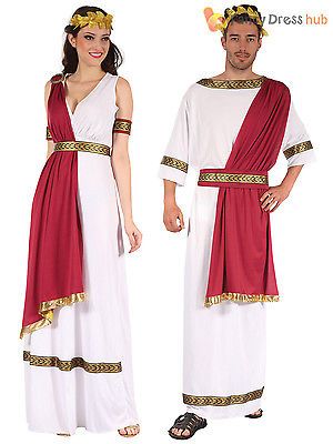 a man and woman dressed in roman costumes