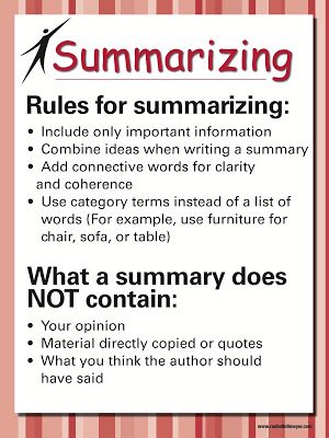 a sign that says summarizing rules for summarizing