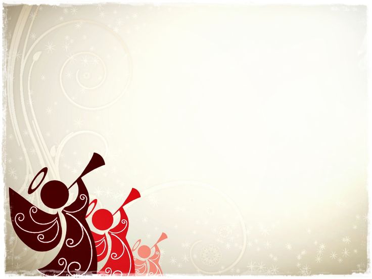 a red and white christmas background with an angel holding a trumpet in it's hand