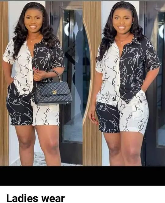 Up And Down Short Trousers For Ladies, Shorts And Tops For Ladies, Short Nicker And Top For Ladies, Two Piece Ankara Styles, Trouser And Top For Ladies, Female Wears, Trouser And Top, Two Piece Outfits Pants, Two Piece Outfits Shorts