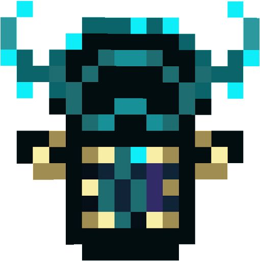 an image of a pixel art character with blue and yellow squares on his head,